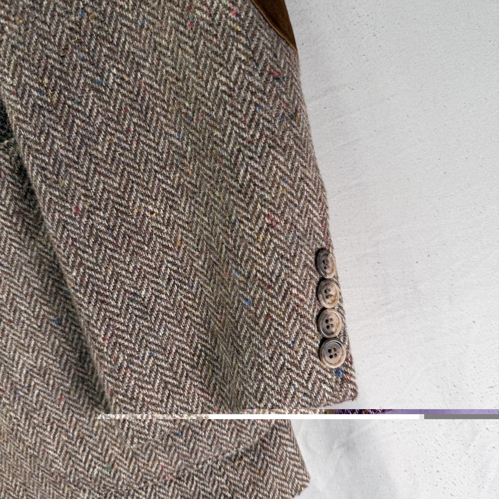 Vintage Herringbone Tweed Wool Blazer Mens 42 Brown Sport Coat Jacket Proffesor - Picture 3 of 13